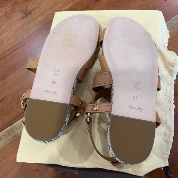 Louis Vuitton Python Sandals tan brown 36 6 snakeskin leather LV gold logo strap - Picture 12 of 16